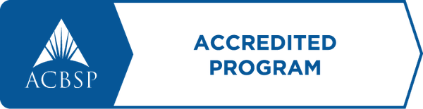A graphic indicating that the program is accredited by ACBSP, supporting the School of Business and Information Systems.
