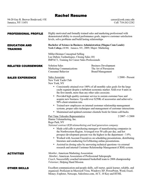 Business Administration Sales Marketing Resume Thumb