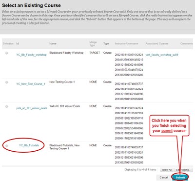 6 Select an Existing Course (Course Merge)