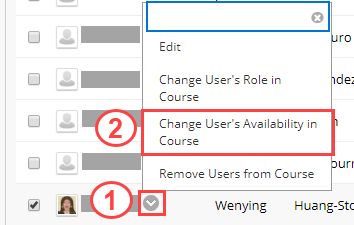 Change User's Availability in Course button