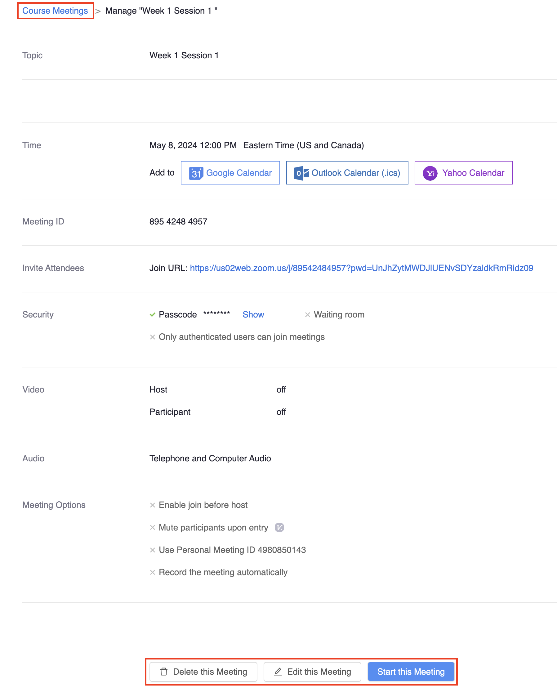 Setting overview 