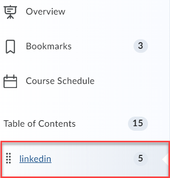 Brightspace course Table of contents