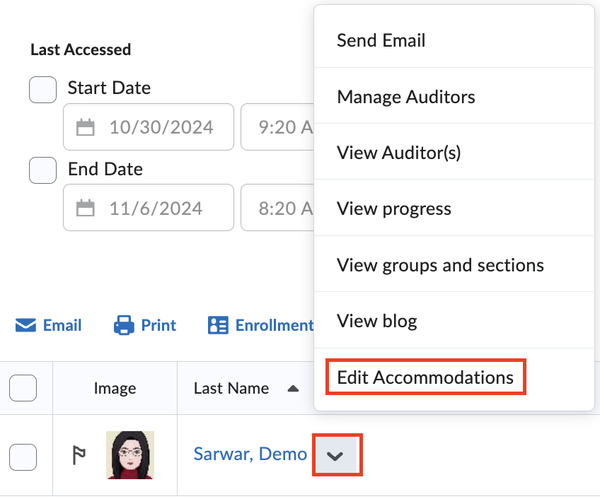 Edit accommodations