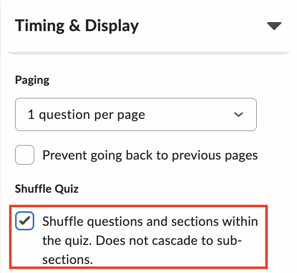 check the box to shuffle questions.