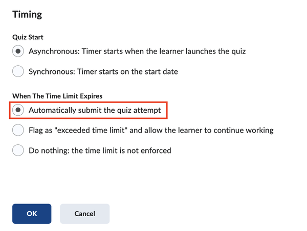 Automatically submit quiz when time is over.