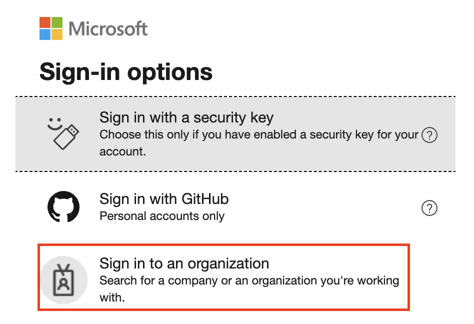 Select to sign in to an organization