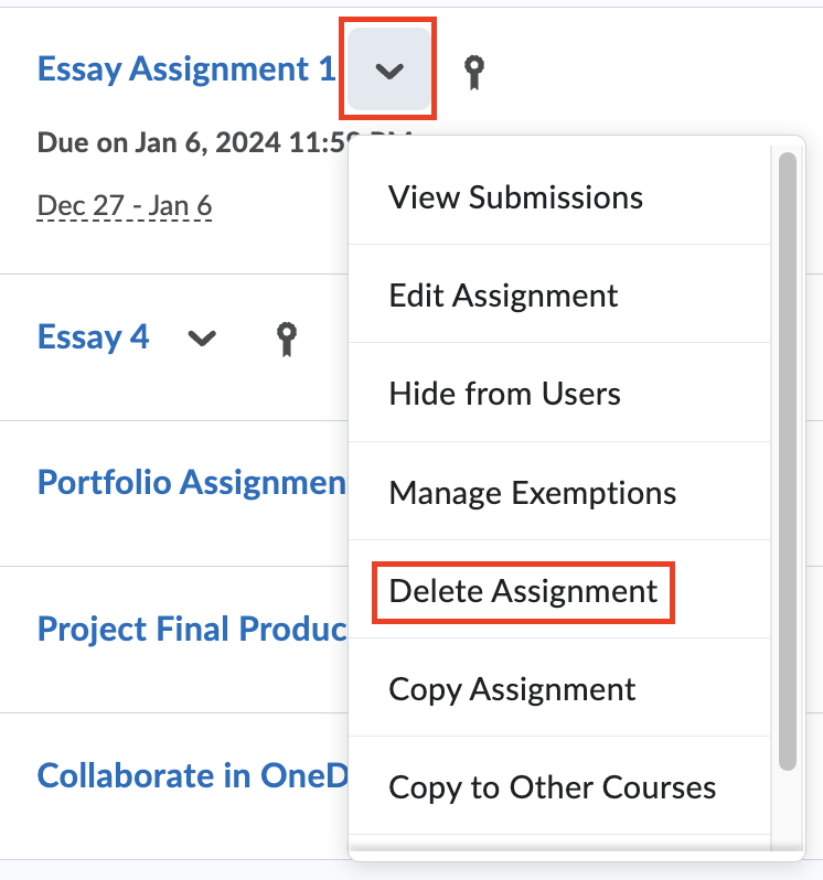 Delete an assignment