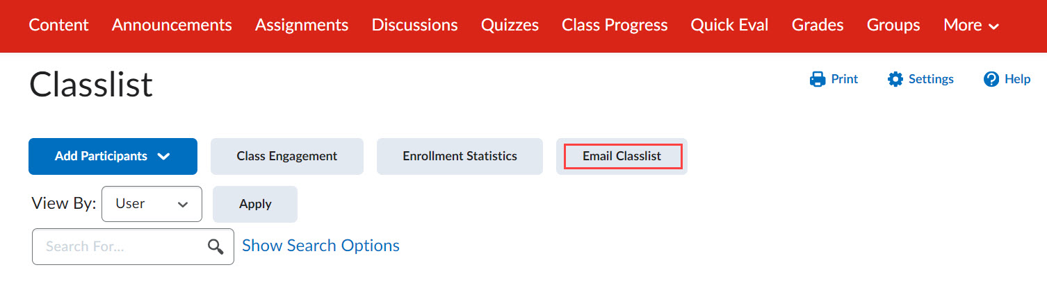 Email Classlist