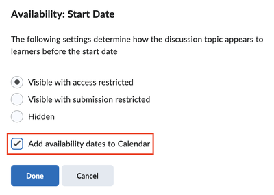 Check the box for Add availability dates to calendar
