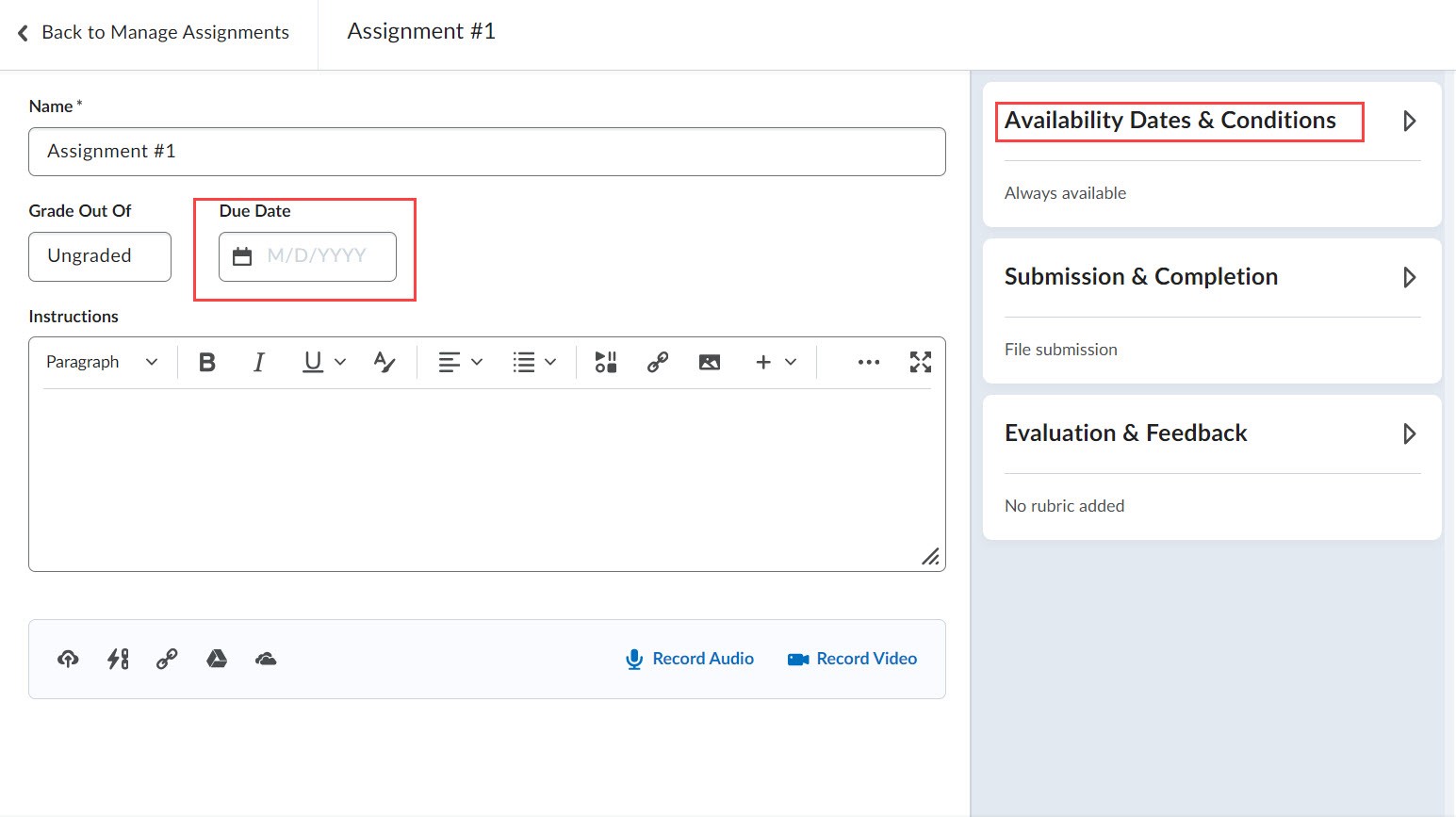 set up due date and start, end dates
