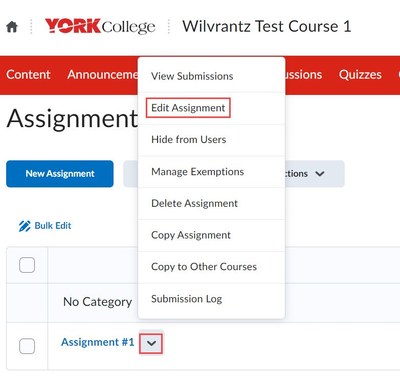 Link to edit an assignment