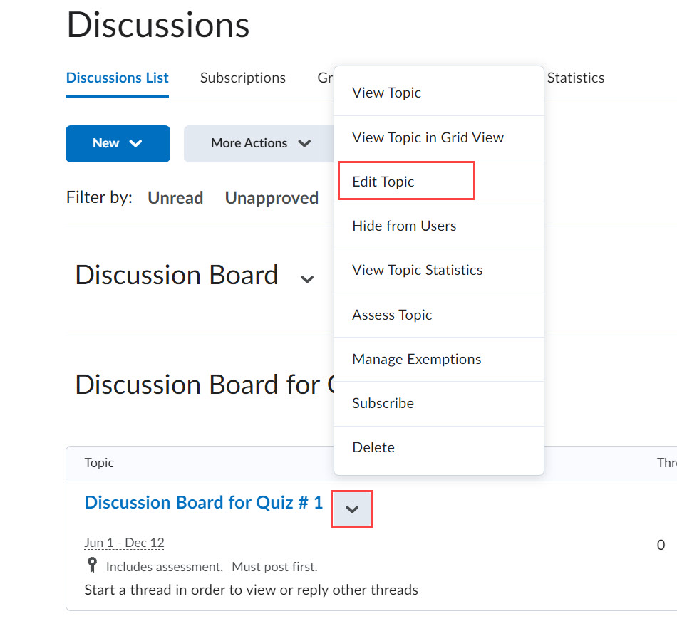 Edit discussion topic link