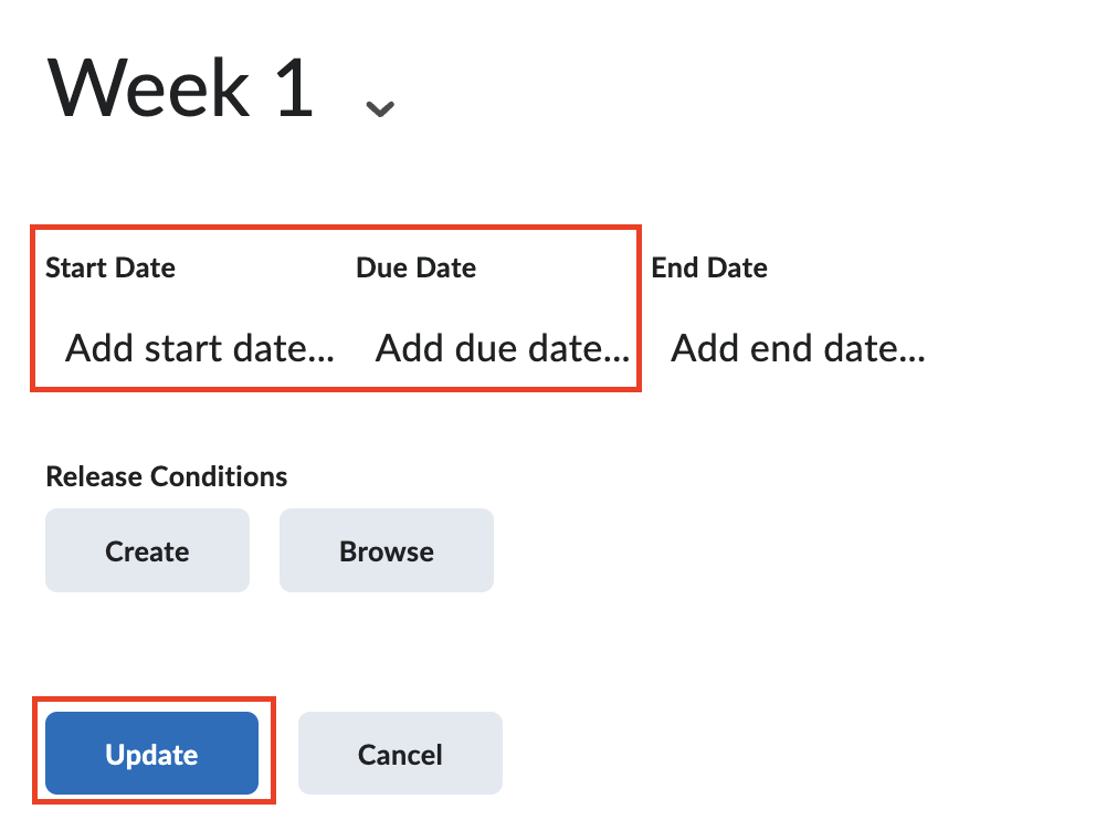Fill in a Start and a Due dates
