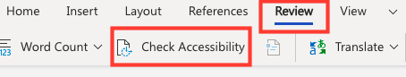 click review, then Check Accessibility to check accessibility of a Microsoft Office application