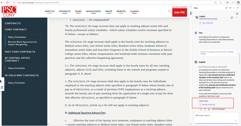 Learn More Footnote feature in Copilot MS 365