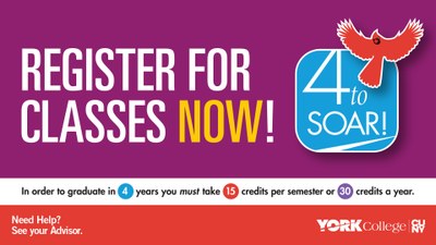 Register for Classes Now! In order to graduate in 4 years you must take 15 credits per semester or 30 credits a year.