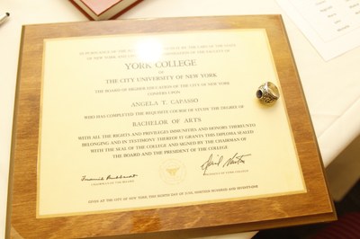 Angela T. Capasso Diploma who received her Bachelors of Arts in York College