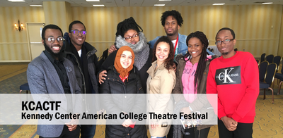 Students smiling together at the Kennedy Center American College Theatre Festival.