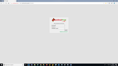Webprint login screen
