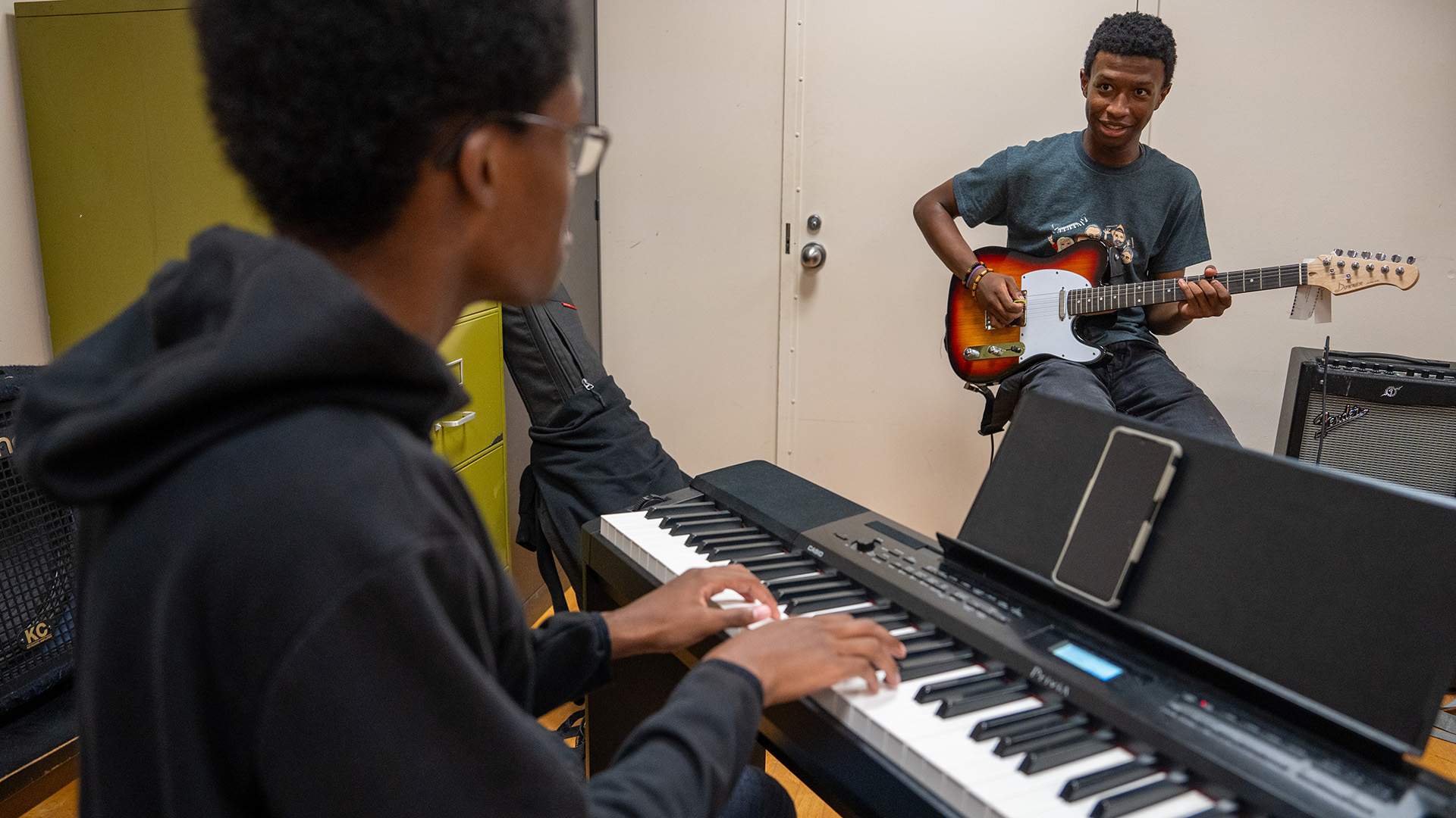 Professor Thomas Zlabinger, Student on keyboard: Terrell SpringerStudent on base: Ajaee Smith