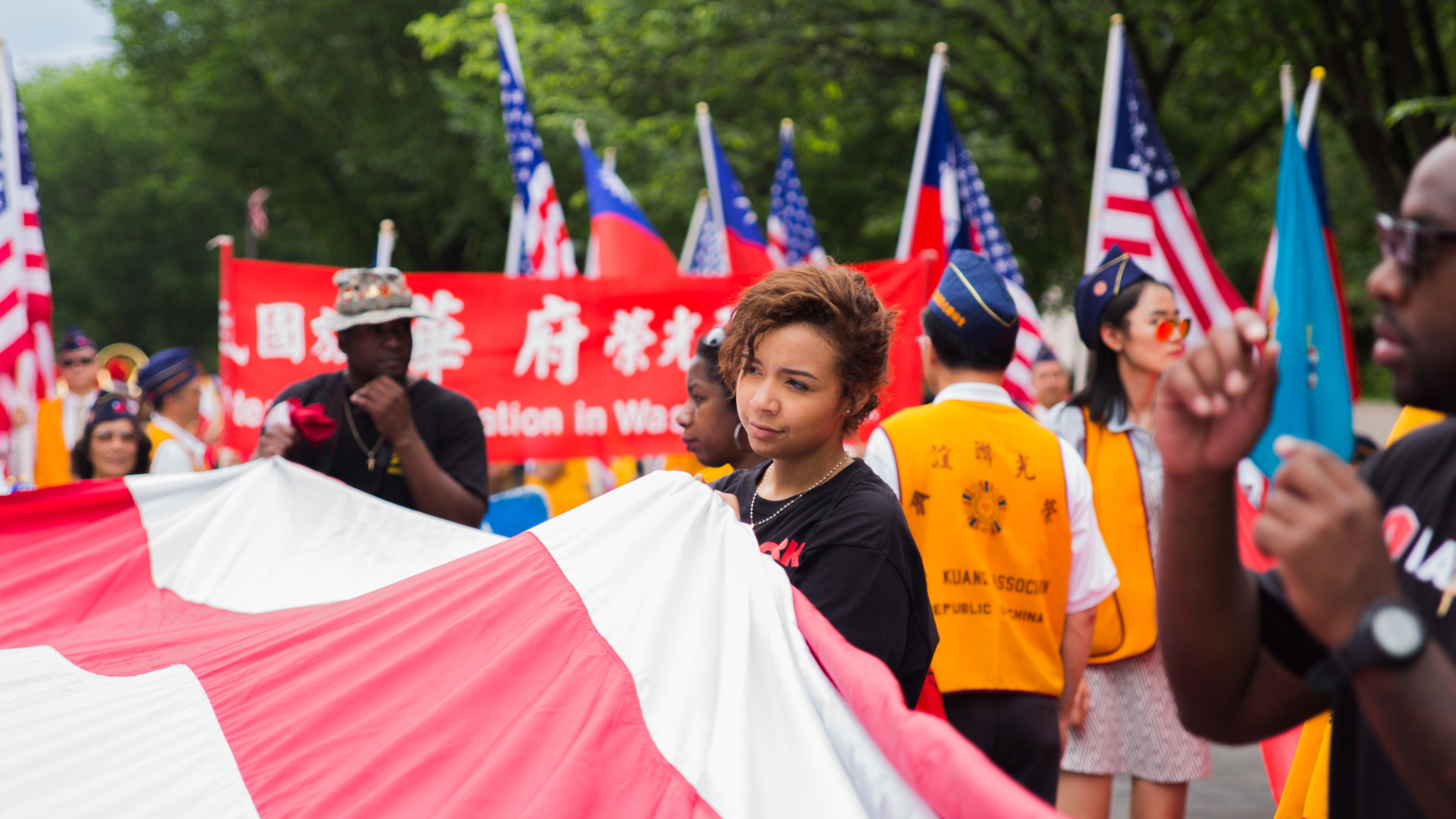 York Student Holding Flag